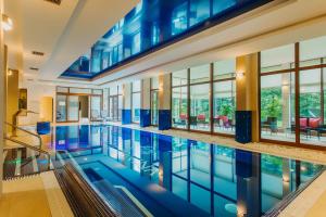 duży basen w budynku z oknami w obiekcie Cottonina Hotel & Mineral SPA Resort w Świeradowie Zdroju