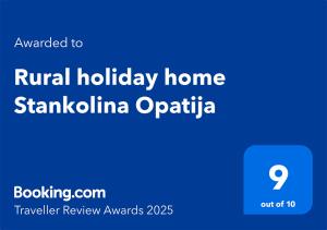 Certifikát, ocenenie alebo iný dokument vystavený v ubytovaní Rural holiday home Stankolina Opatija