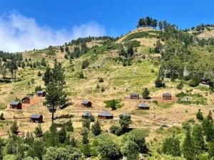 a group of huts on a grassy hill at Mountain Eco Shelter 4 in Funchal