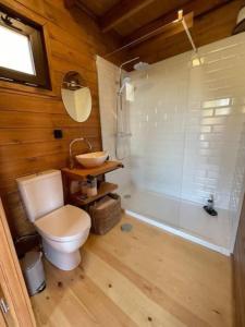 a bathroom with a toilet and a sink and a shower at Mountain Eco Shelter 5 in Funchal