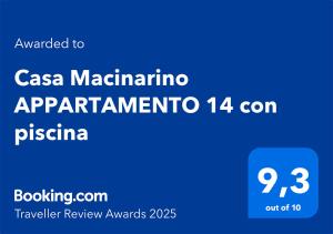 Certifikát, hodnocení, plakát nebo jiný dokument vystavený v ubytování Casa Macinarino APPARTAMENTO 14 con piscina