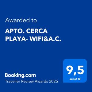 Certifikát, ocenenie alebo iný dokument vystavený v ubytovaní APTO. CERCA PLAYA- WIFI&A.C.