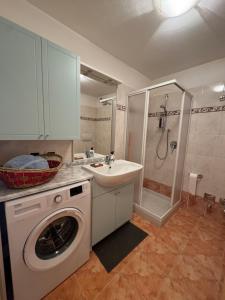 Un baño con lavadora y lavabo. en Cèsa Emily, en Campitello di Fassa 51 fotos más