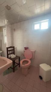 a bathroom with a pink toilet and a sink at Departamento Metepec in Toluca