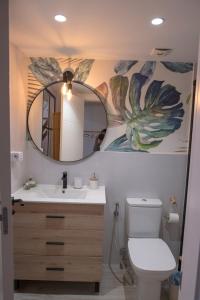 a bathroom with a sink and a mirror and a toilet at Agua Viva Deluxe in Málaga +58 photos