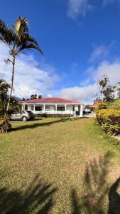 a house with a palm tree in front of a yard at Finca el paraíso - parcelacion El Lago in Madroñal +24 photos