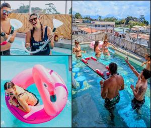 a group of people in a swimming pool at Dreamboat Hostel in Panajachel