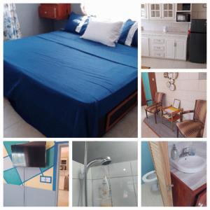 eine Collage mit Bildern eines Schlafzimmers mit einem Bett in der Unterkunft Love Den in Christchurch + 5 Fotos