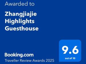 Sertifikat, nagrada, logo ili drugi dokument prikazan u objektu Zhangjiajie Highlights Guesthouse
