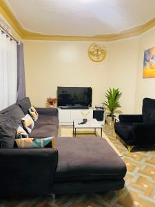 a living room with a couch and a flat screen tv at Cosy Furnished Home in Kampala +25 photos