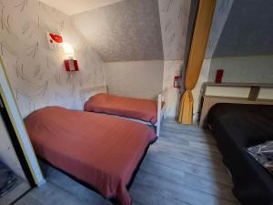 a room with two beds in a small room at Le paradis des caves in Châteauvieux