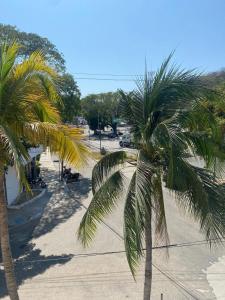 eine Gruppe von Palmen an einem Sandstrand in der Unterkunft Casa del Sol in Santa Cruz Huatulco