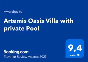 Certifikát, hodnocení, plakát nebo jiný dokument vystavený v ubytování Artemis Oasis Villa with private Pool