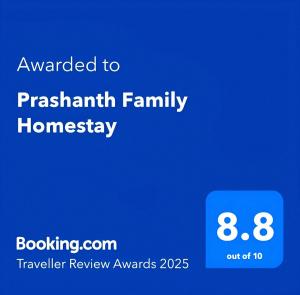 Certifikát, hodnocení, plakát nebo jiný dokument vystavený v ubytování Prashanth Family Homestay
