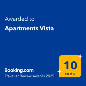 Certifikát, hodnocení, plakát nebo jiný dokument vystavený v ubytování Apartments Vista