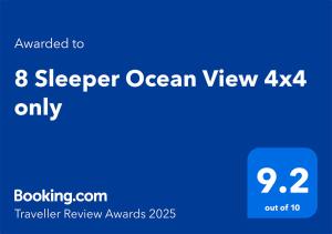 Majutusasutuses 8 Sleeper Ocean View 4x4 only olev sertifikaat, autasu, silt või muu dokument
