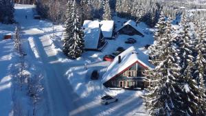 an aerial view of a house covered in snow at Bakkebyvegen 15B in Trysil
