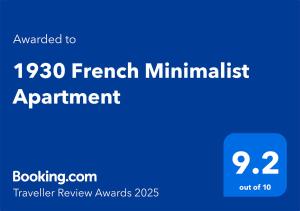 Certifikát, hodnocení, plakát nebo jiný dokument vystavený v ubytování 1930 French Minimalist Apartment