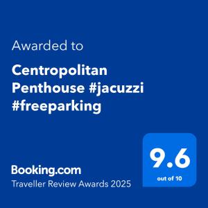 Certifikát, ocenenie alebo iný dokument vystavený v ubytovaní Centropolitan Penthouse #jacuzzi #freeparking