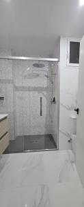 a bathroom with a shower with a glass door at Villa Miel in A Coruña +7 photos