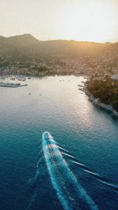 an aerial view of a boat in the water at Grand Hotel Bristol Spa Resort, by R Collection Hotels in Rapallo