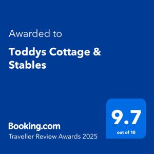 Un certificat, premiu, logo sau alt document afișat la Toddys Hideaway