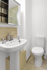 a bathroom with a white sink and a toilet at Central Baxter Park Apt ! Free WiFi ! Sleeps 6 in Dundee +22 photos