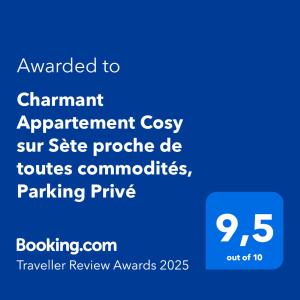 Certifikát, ocenenie alebo iný dokument vystavený v ubytovaní Charmant Appartement Cosy sur Sète proche de toutes commodités, Parking Privé