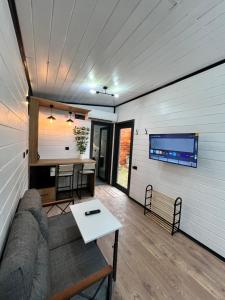 a living room with a couch and a tv on a wall at VALLEY SUiT OTEL in Rize