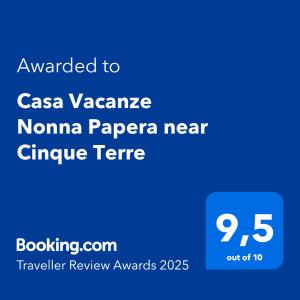 a screenshot of a cell phone with the text awarded to casa vazquez at Casa Vacanze Nonna Papera near Cinque Terre in Bolano