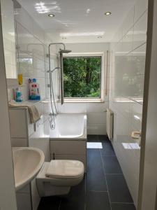 a bathroom with a sink and a tub and a toilet at Sweet Home in Egloffstein