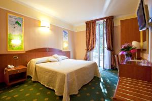 蒙特卡蒂尼泰尔梅Boutique Hotel Puccini的配有床和电视的酒店房间