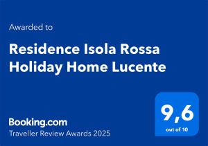 Certifikát, hodnocení, plakát nebo jiný dokument vystavený v ubytování Residence Isola Rossa Holiday Home Lucente