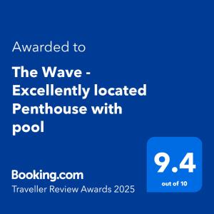 Sertifikat, nagrada, logo ili drugi dokument prikazan u objektu The Wave - Excellently located Penthouse with pool
