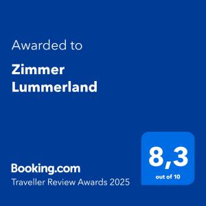 Certifikát, hodnocení, plakát nebo jiný dokument vystavený v ubytování Zimmer Lummerland
