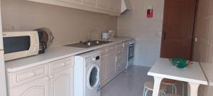 una cocina con fregadero y lavadora en T1 em Alvor, en Alvor