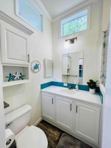 a bathroom with a sink and a toilet and a mirror at Vacation Cottage North Myrtle Beach #65 in Myrtle Beach