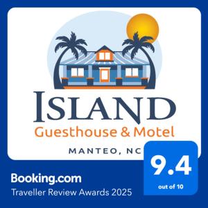 Ein Zertifikat, Auszeichnung, Logo oder anderes Dokument, das in der Unterkunft Island Guesthouse and Motel OBX ausgestellt ist