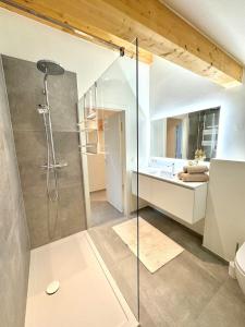 a bathroom with a shower and a sink at Hartje Borgloon in Borgloon +34 photos