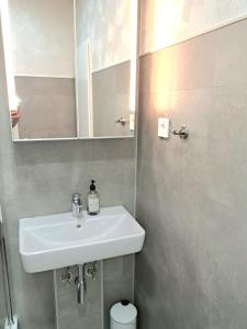 a bathroom with a sink and a mirror at Enjoy Dresden Appartement in Dresden +4 photos
