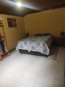 ein Schlafzimmer mit einem Bett in einem Zimmer in der Unterkunft Chalé 2 in Nova Friburgo