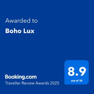Certifikát, hodnocení, plakát nebo jiný dokument vystavený v ubytování Boho Lux