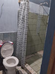 a bathroom with a toilet and a shower at Rancho Belen in Isla de Ometepe