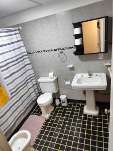 a bathroom with a white toilet and a sink at Depto calle huérfanos, Santiago in Santiago