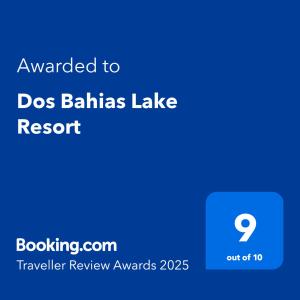 a screenshot of a phone with the text awarded to does bahias lake resort at Dos Bahias Lake Resort in Villa La Angostura