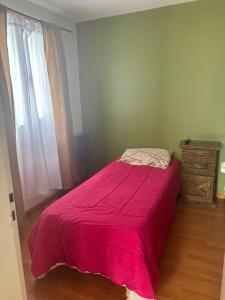 una camera con un letto con una coperta rossa e un comò di lo de fernando 2 a Río Gallegos Altre 2 foto