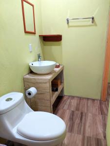 a bathroom with a white toilet and a sink at Arenal More Apartamento in San Ramón +13 photos