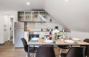a dining room with a table and chairs and a kitchen at Apartments for families with children Jasenak, Karlovac - 17932 in Jasenak