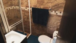 a bathroom with a toilet and a sink at CABAÑA LAGO CALIMA, frente al lago in Calima +39 photos