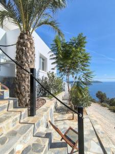 a palm tree next to a white house at Mediterranean Beauty in Skiathos